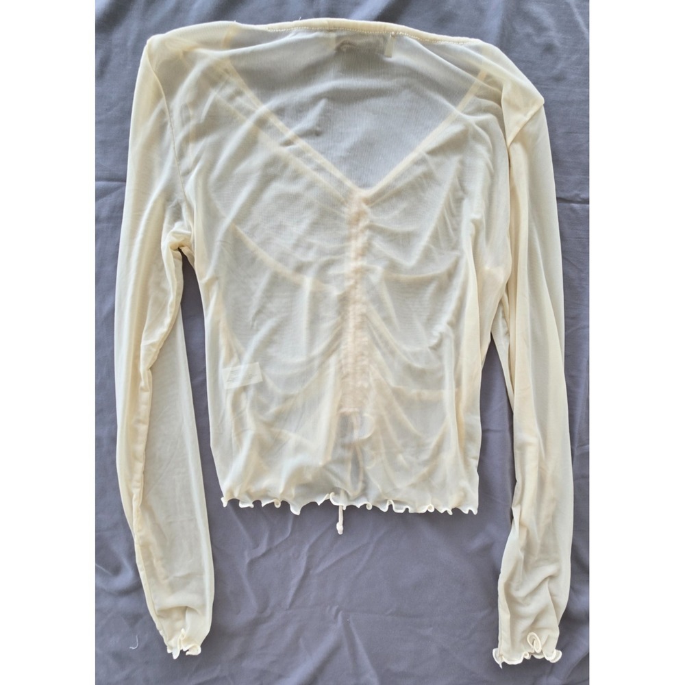Propaganda Mesh Pull Over Ruched Cinched Top Ivory Women Sz M Y2K Whimsy Festive - Picture 8 of 16